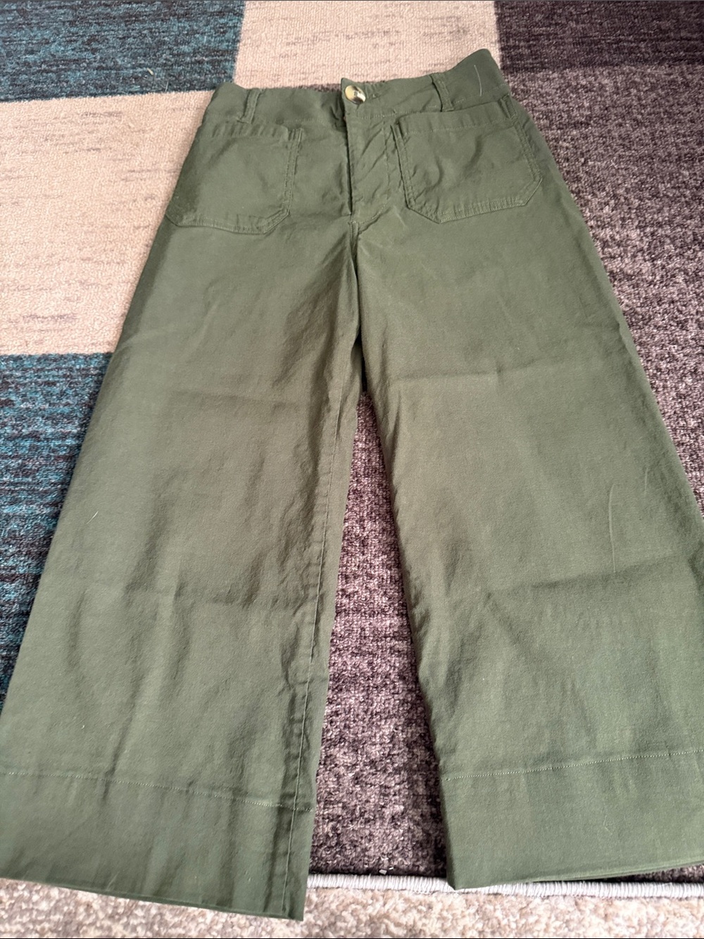 Maeve Anthropologie Olive Green Wide-Leg Cotton Chinos The Colette